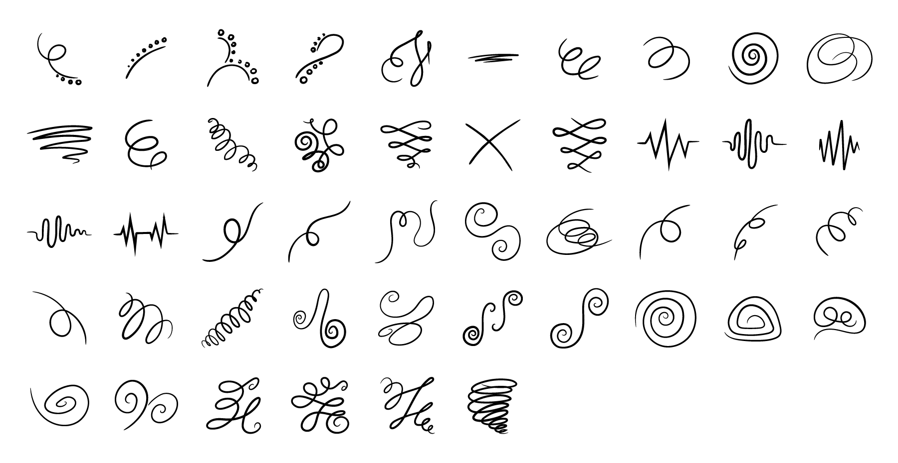 Swirls scribble line icons